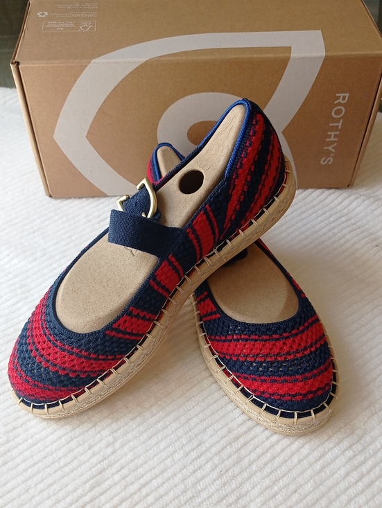 Rothy's Shoes - Rothy's Navy and Red Knit Mary Jane Espadrilles